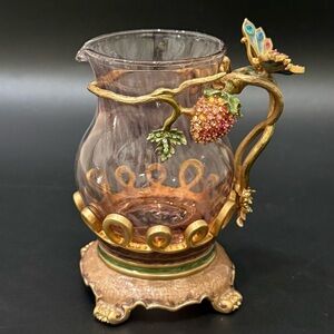 JAY STRONGWATER Bejeweled Enameled Glass Pitcher Jug Creamer 4” Jar Trinket
